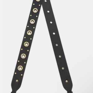 The Kooples Black Calf Skin Leather Bag Strap With Gold Accents